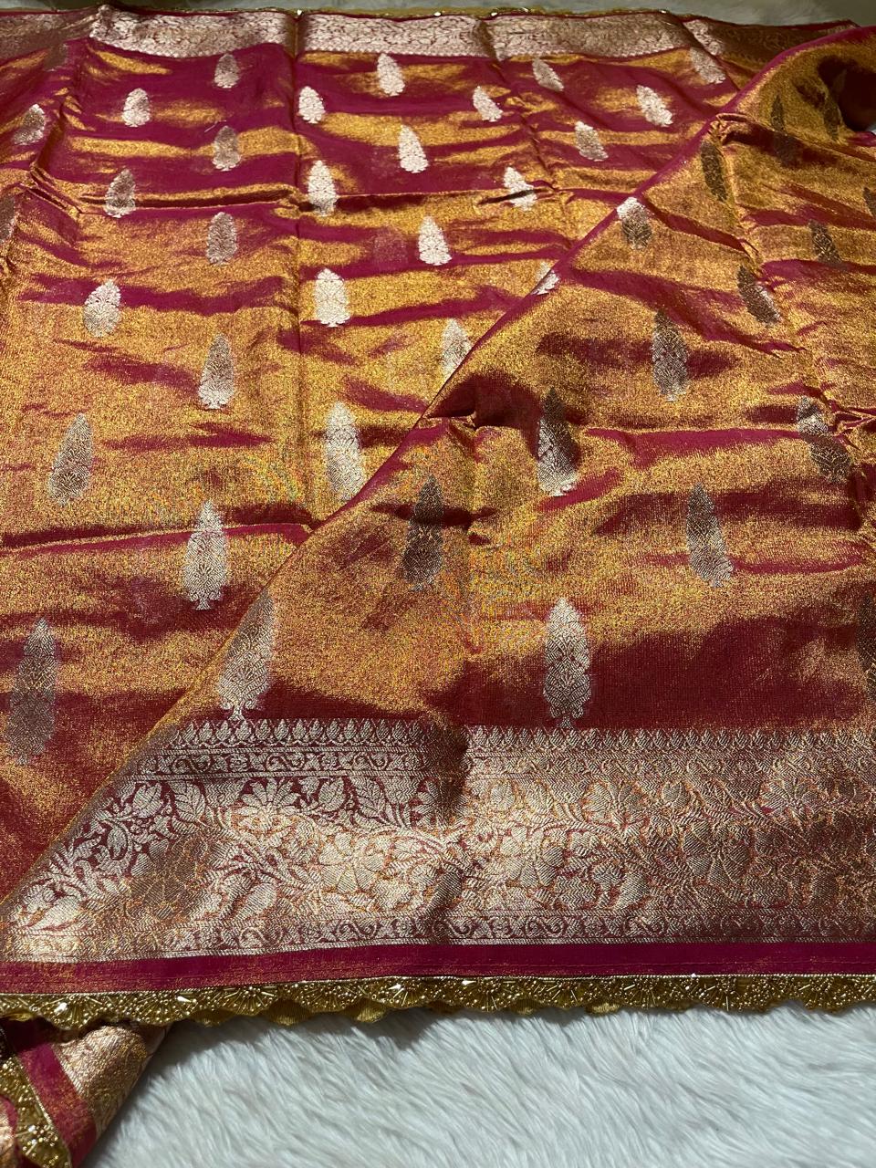 TISSUE JHANVI-RANIPINK DUAL TONE SAREE - Image 6