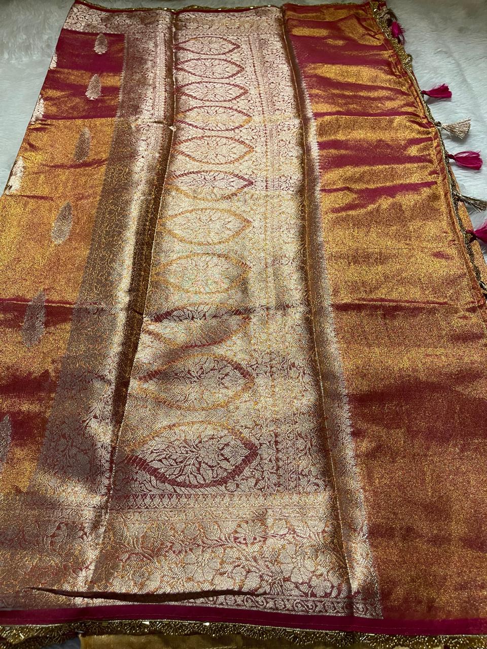 TISSUE JHANVI-RANIPINK DUAL TONE SAREE - Image 8