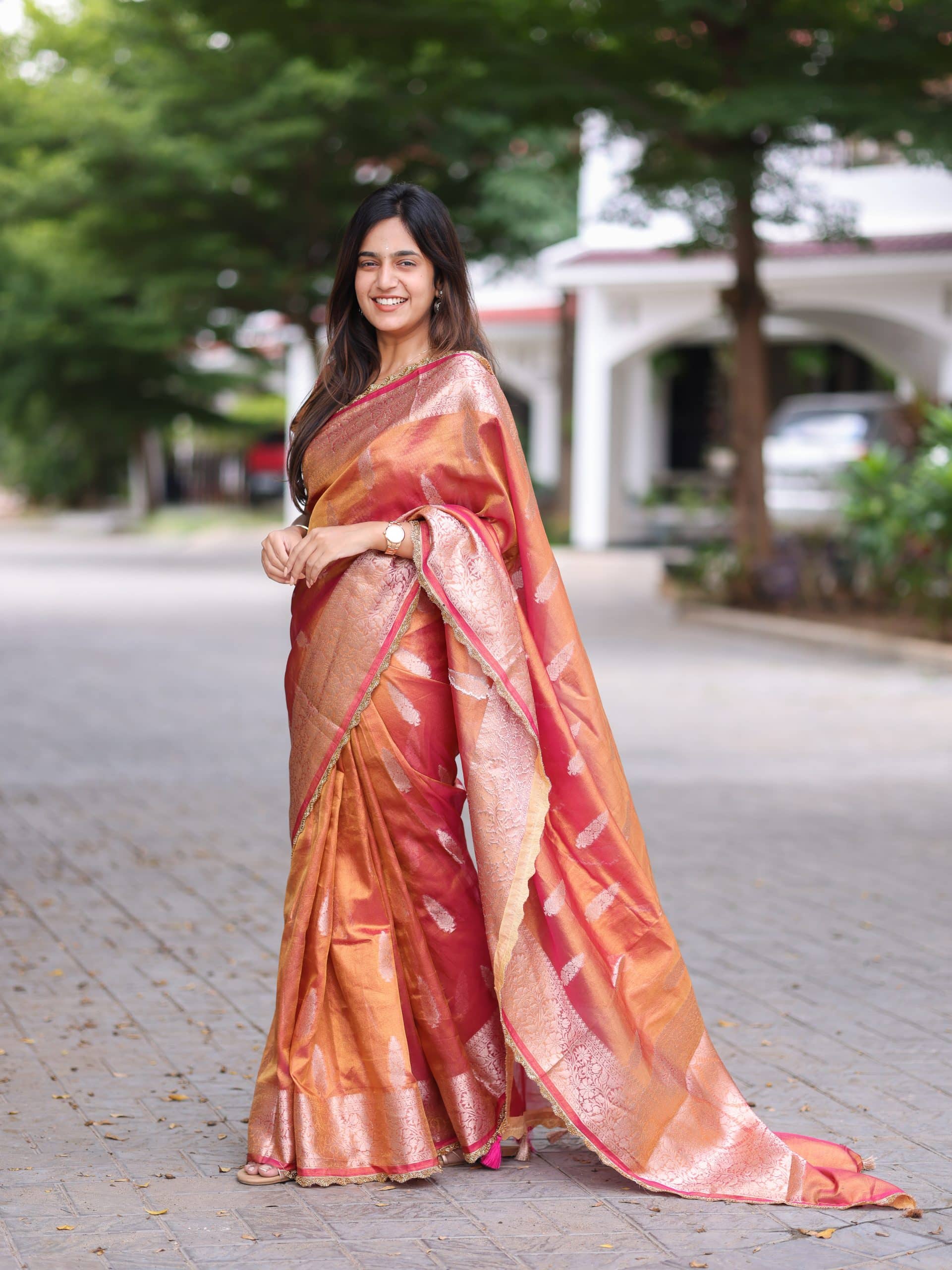 TISSUE JHANVI-RANIPINK DUAL TONE SAREE - Image 9