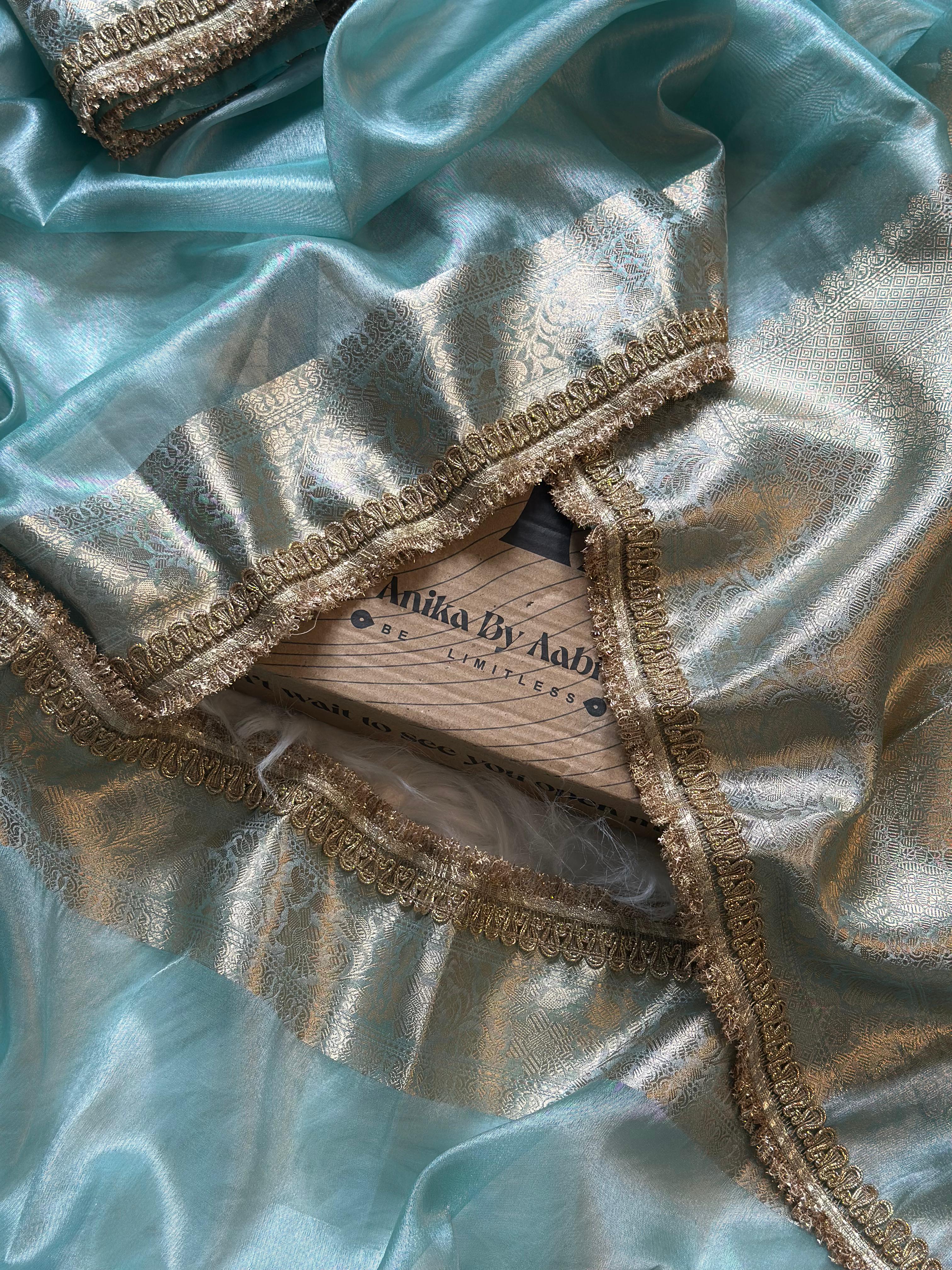 TISSUE LACE SAREE- ANIKA'S BANARASI -SKY BLUE - Image 13