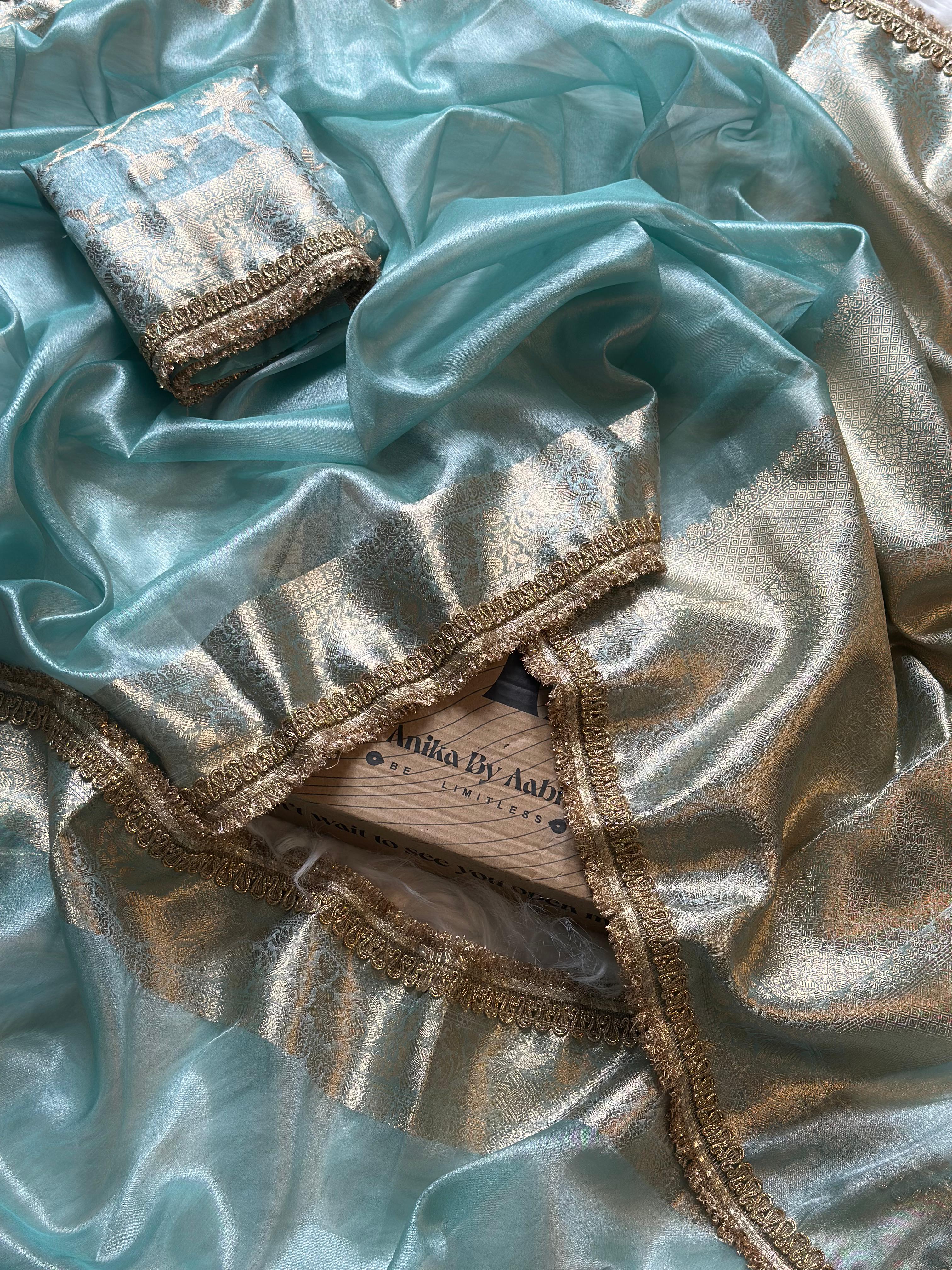 TISSUE LACE SAREE- ANIKA'S BANARASI -SKY BLUE - Image 7