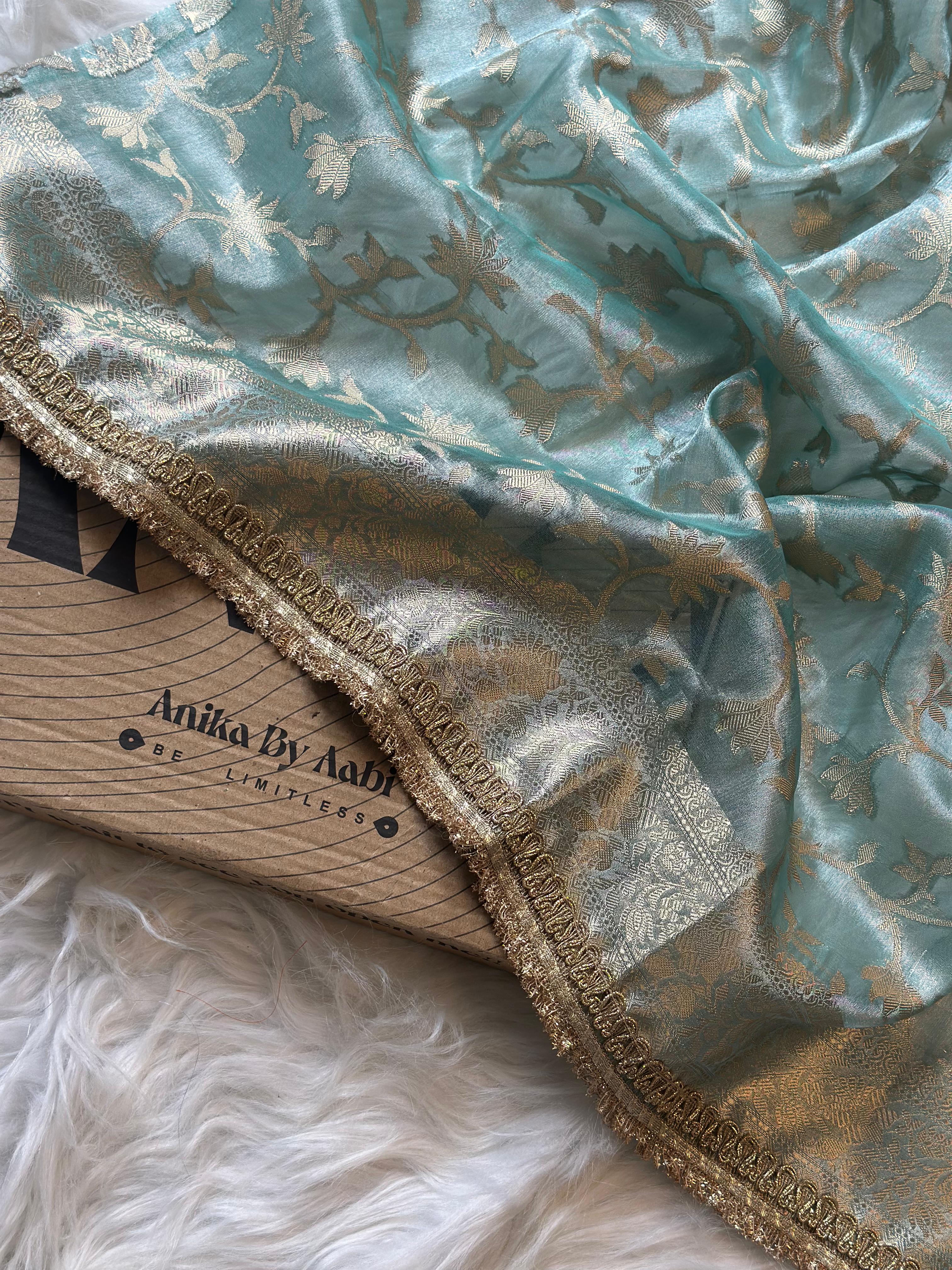 TISSUE LACE SAREE- ANIKA'S BANARASI -SKY BLUE - Image 8