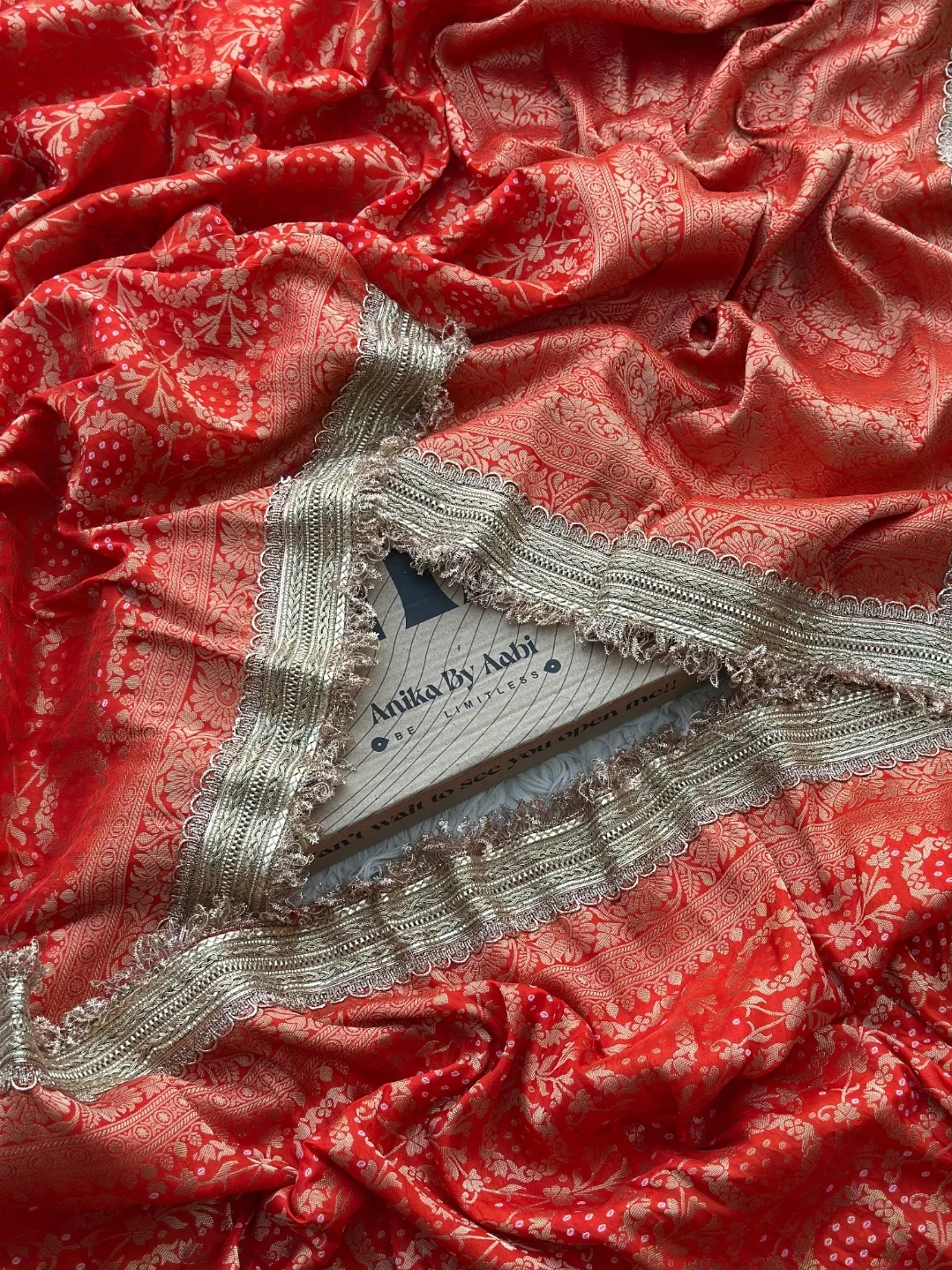 TISSUE LUXE  - Anika's  Banarasi Semi munga silk With Jaal - Red - Image 3