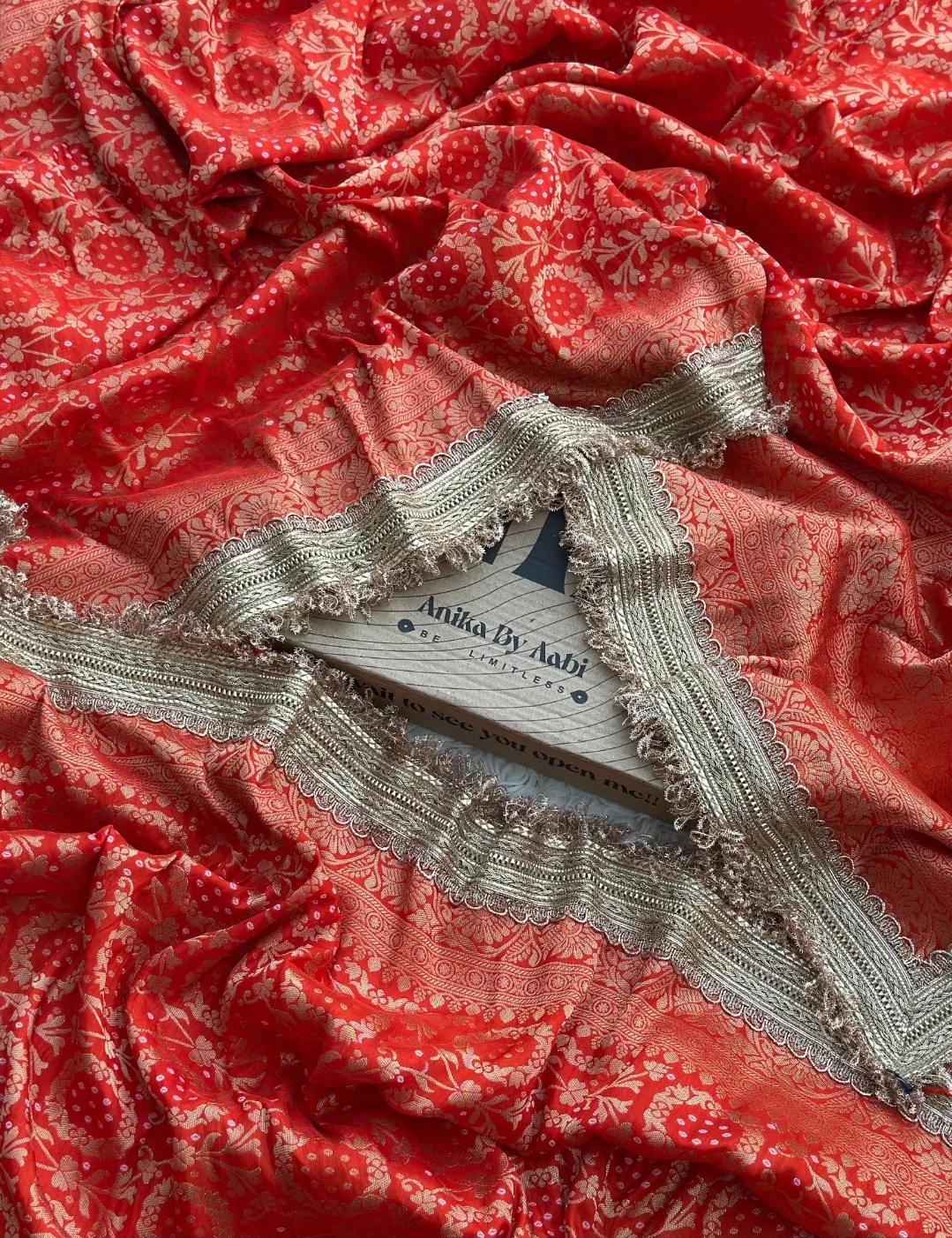 TISSUE LUXE  - Anika's  Banarasi Semi munga silk With Jaal - Red - Image 4