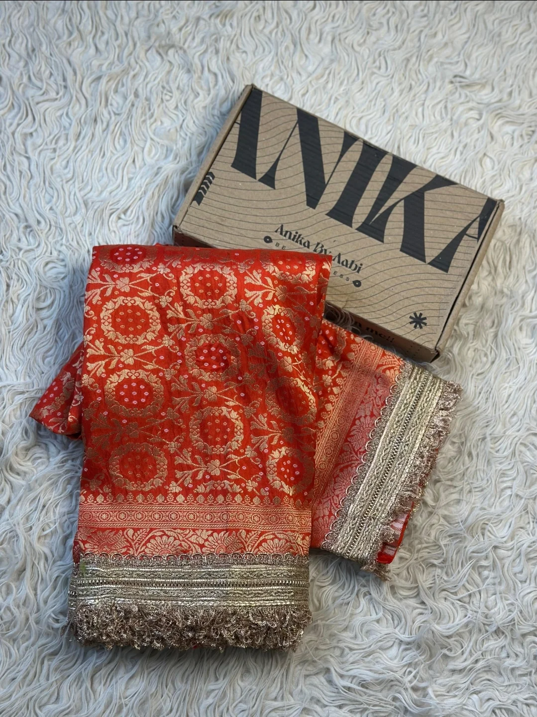 TISSUE LUXE  - Anika's  Banarasi Semi munga silk With Jaal - Red - Image 5