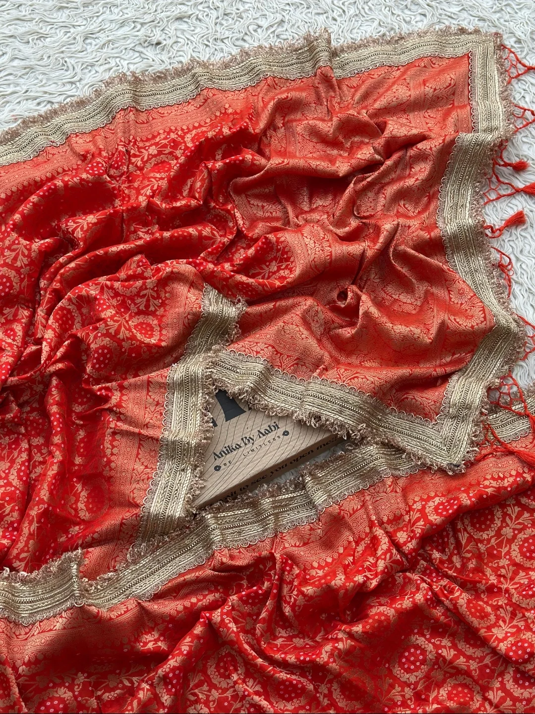 TISSUE LUXE  - Anika's  Banarasi Semi munga silk With Jaal - Red - Image 6