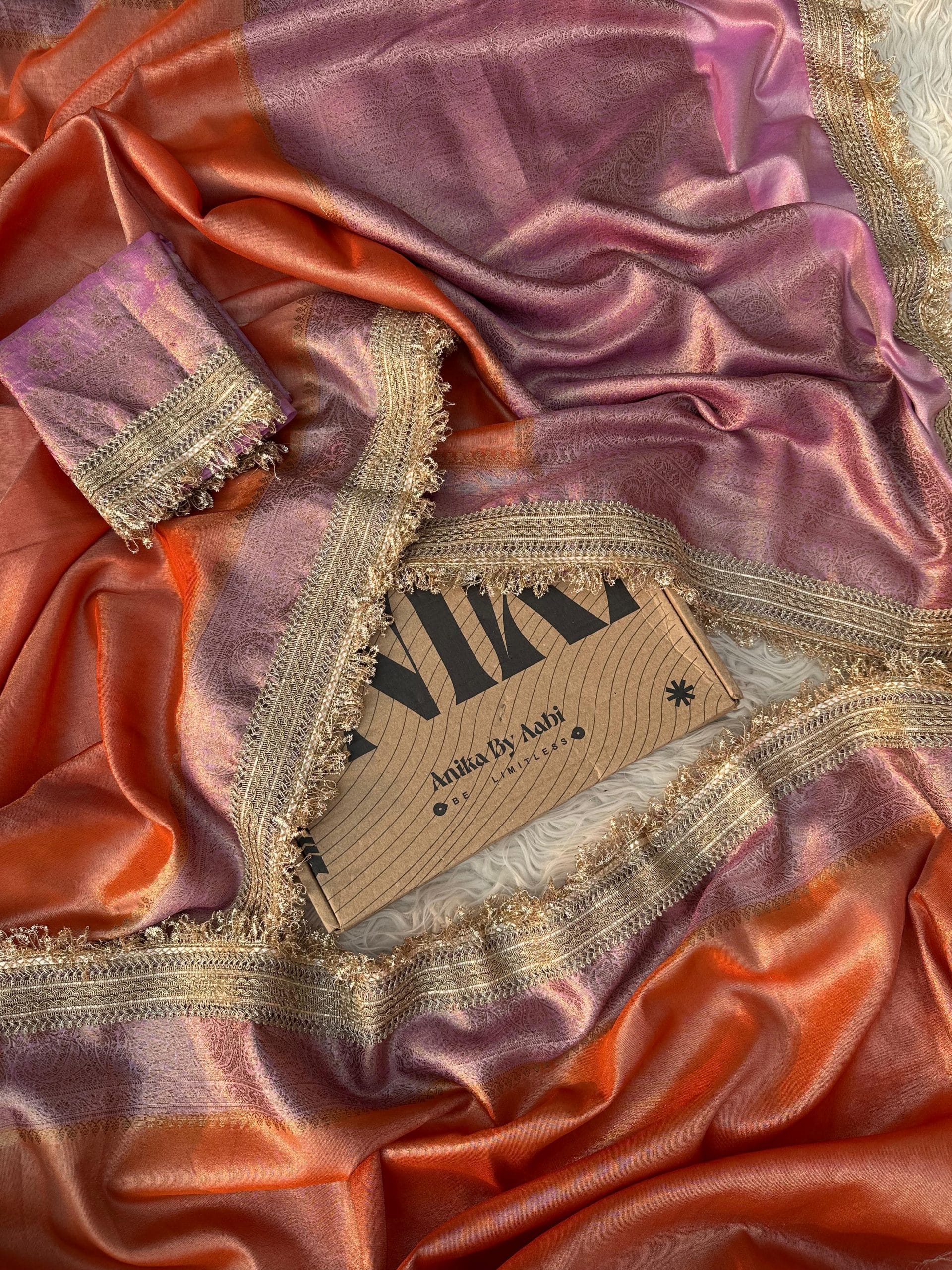 TISSUE LACE - DARK PEACH SAREE - Image 3