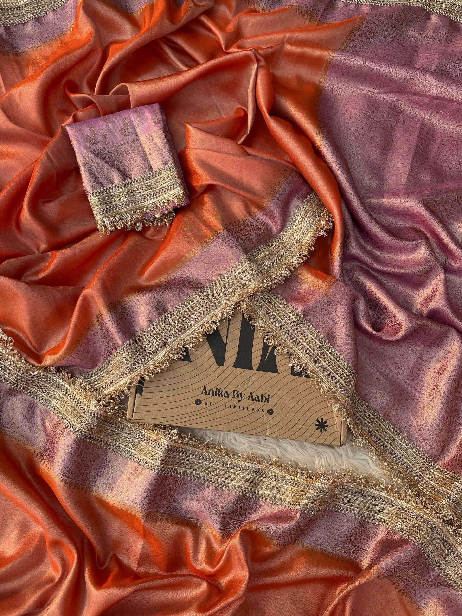 TISSUE LACE - DARK PEACH SAREE - Image 4