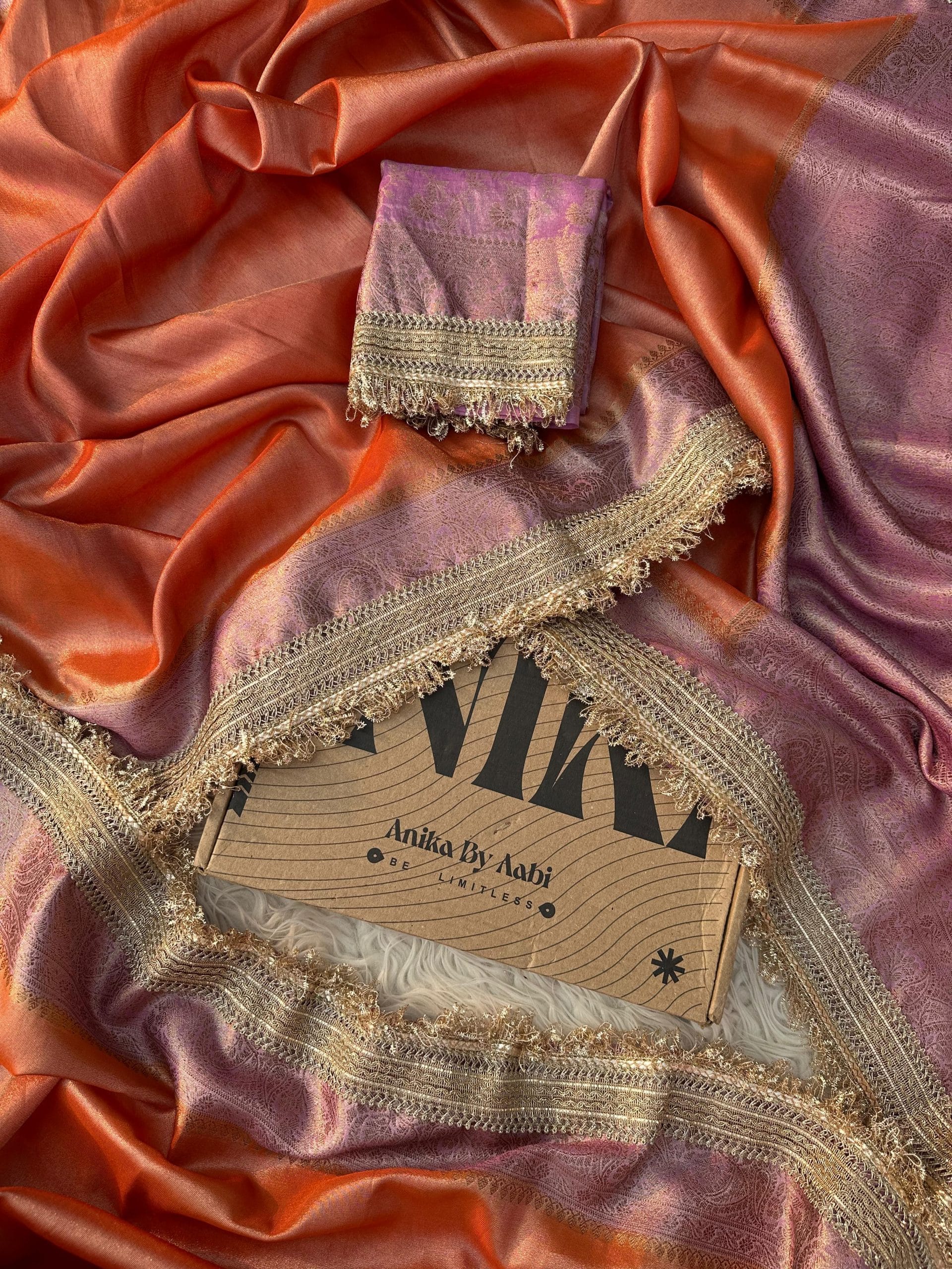 TISSUE LACE - DARK PEACH SAREE - Image 5