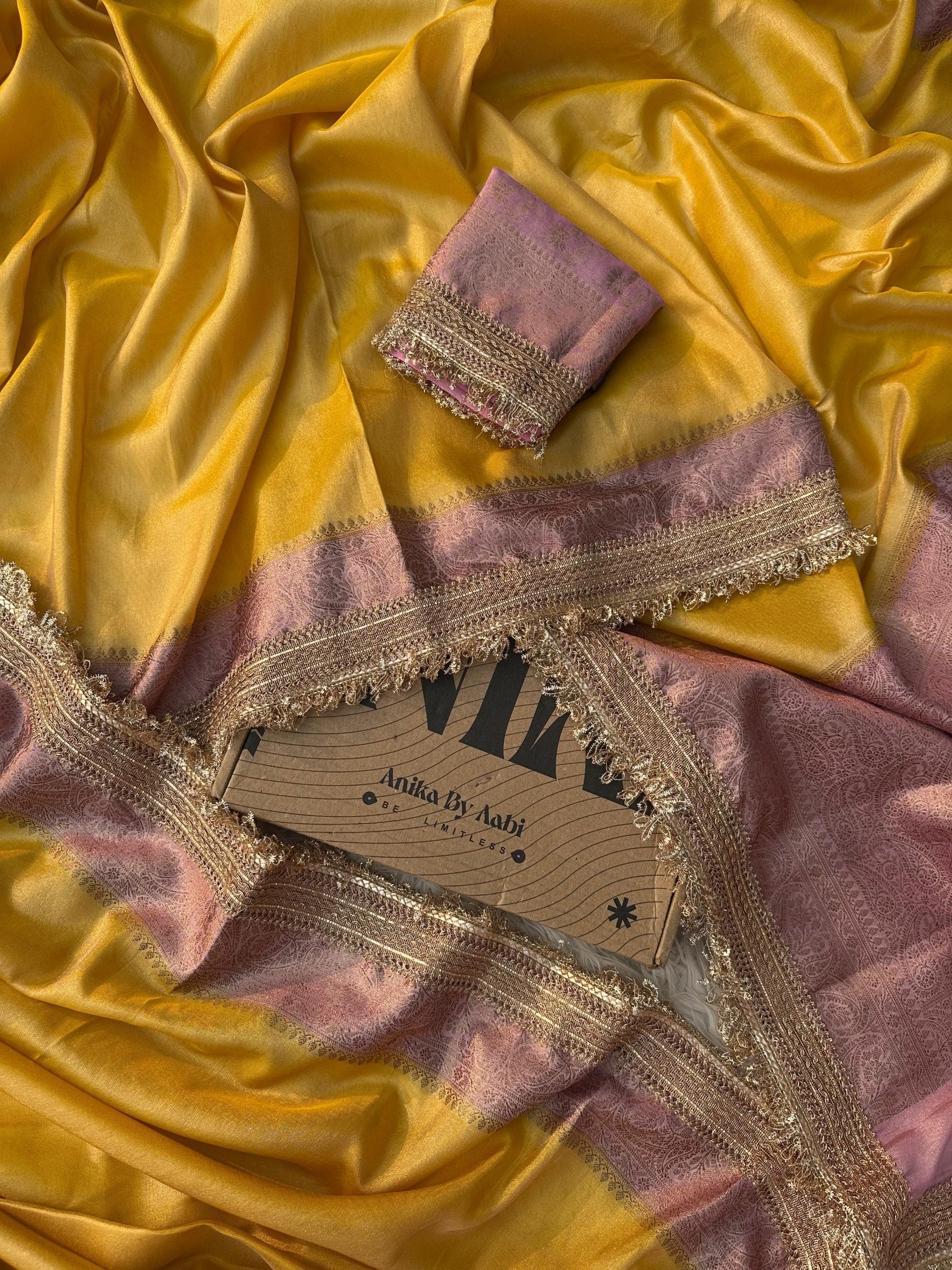 TISSUE LACE - DUAL TONE SAREE YELLOW - Image 3