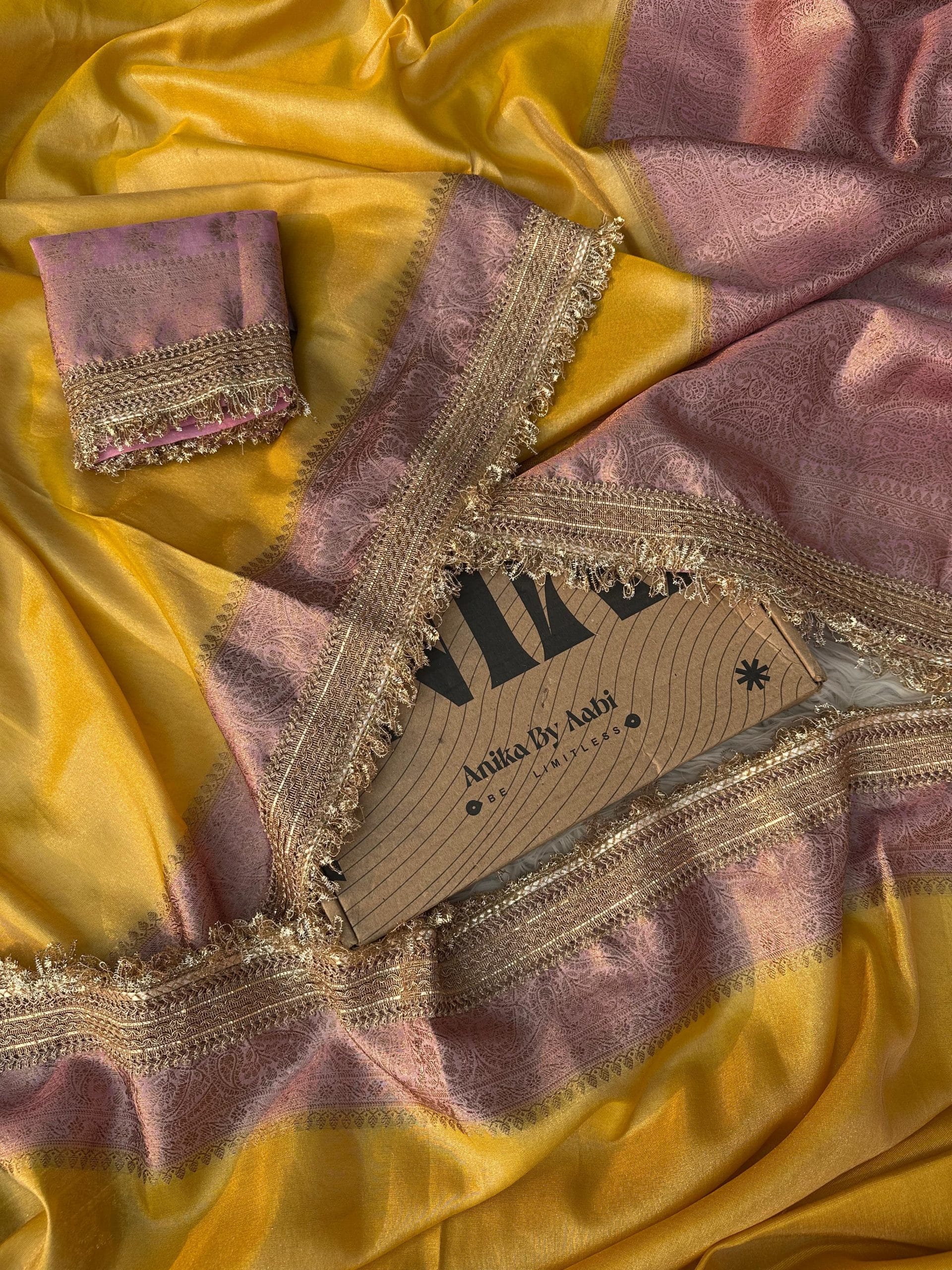 TISSUE LACE - DUAL TONE SAREE YELLOW - Image 4