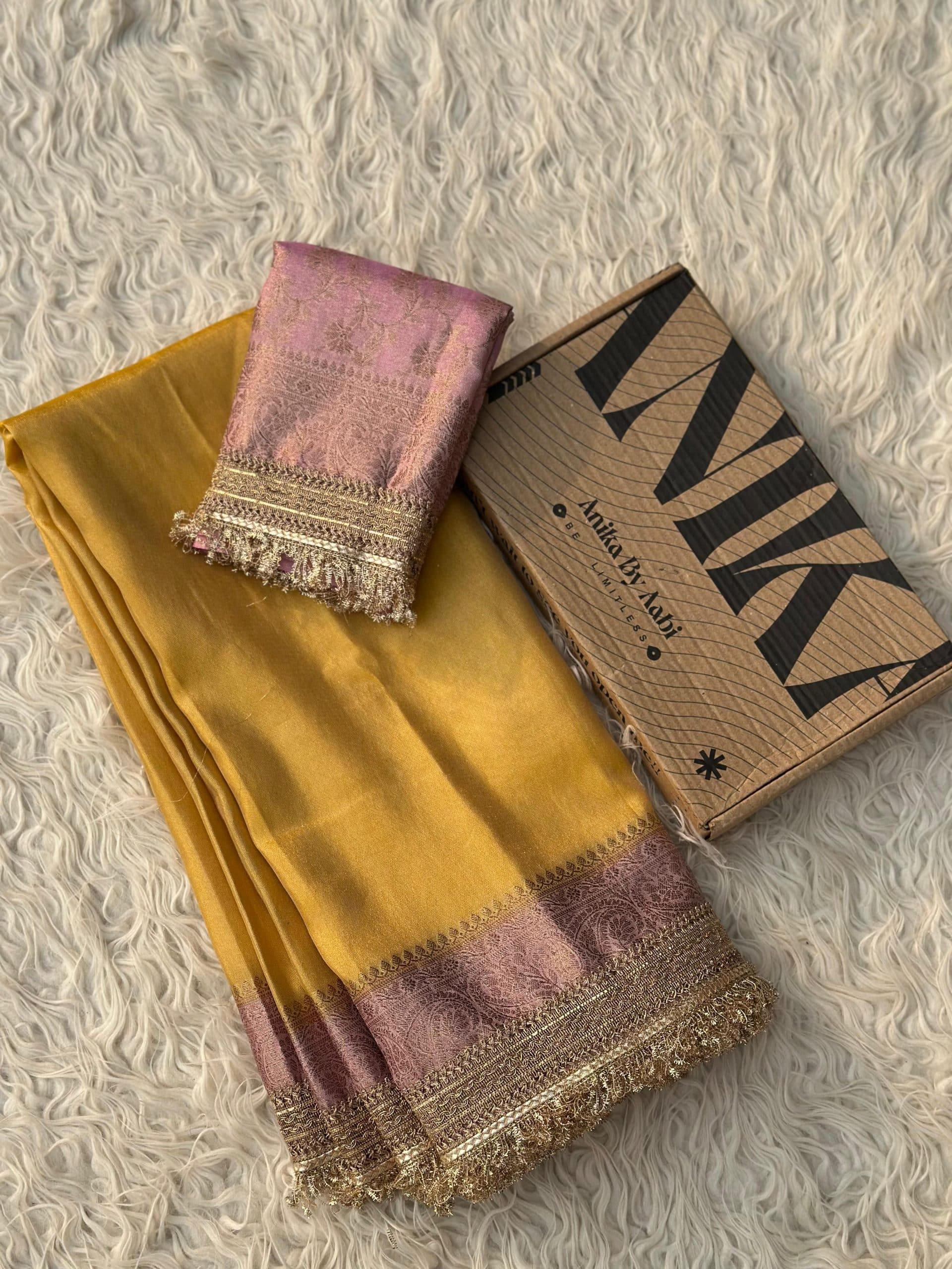 TISSUE LACE - DUAL TONE SAREE YELLOW - Image 5