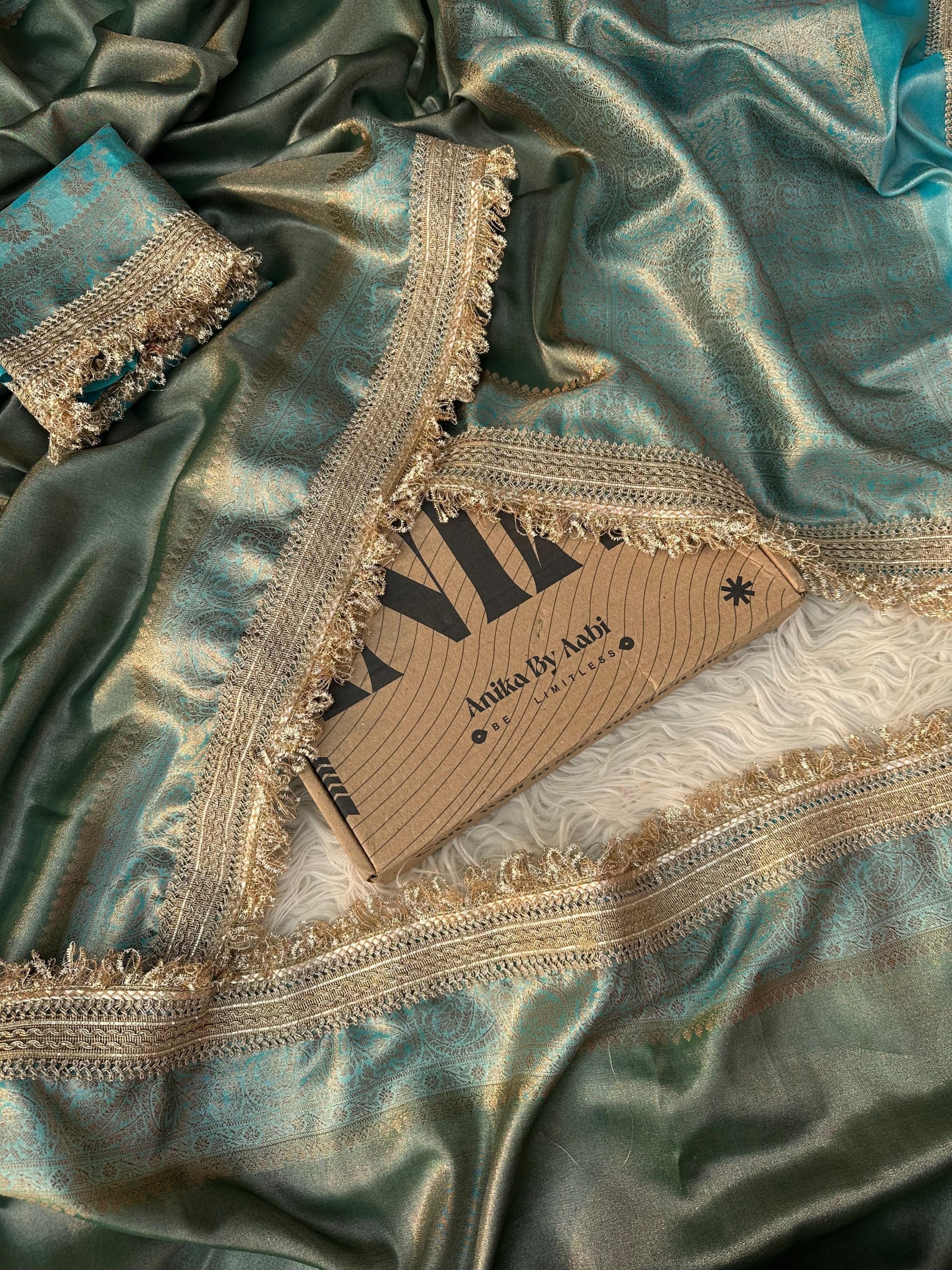 TISSUE LACE -PASTEL BLUE SAREE - Image 4