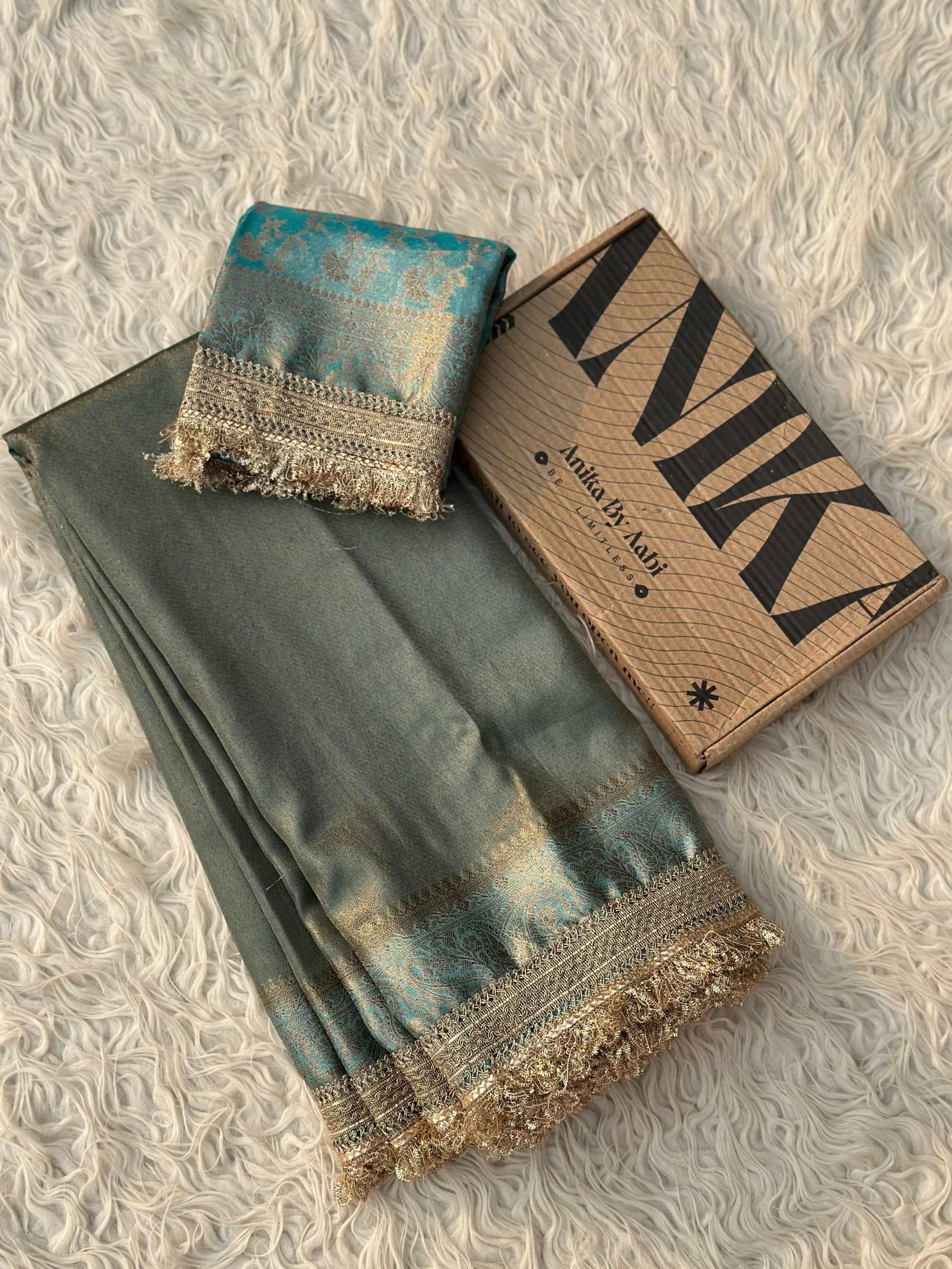 TISSUE LACE -PASTEL BLUE SAREE - Image 5