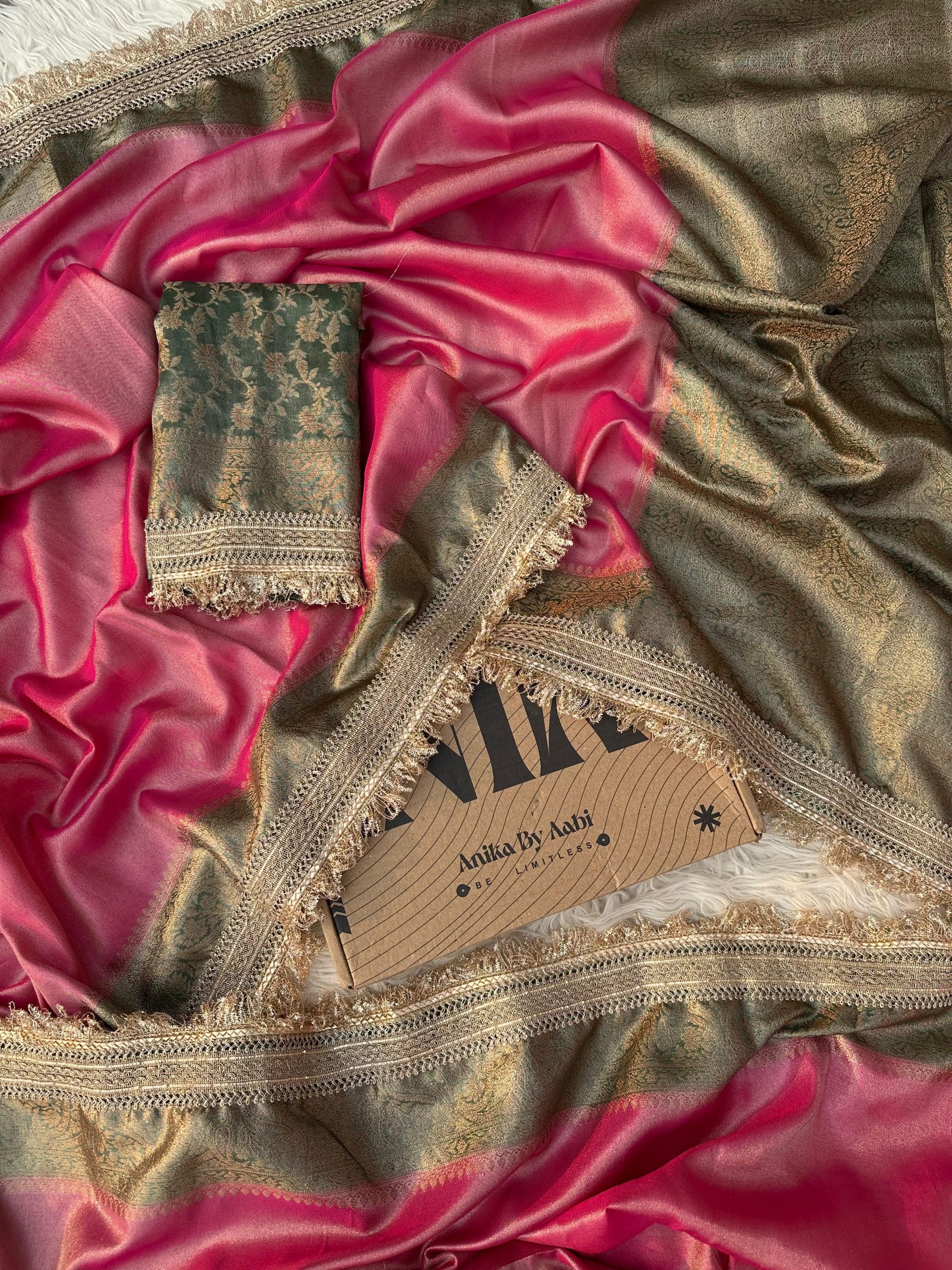 TISSUE LACE -PINK DUAL TONE SAREE - Image 3