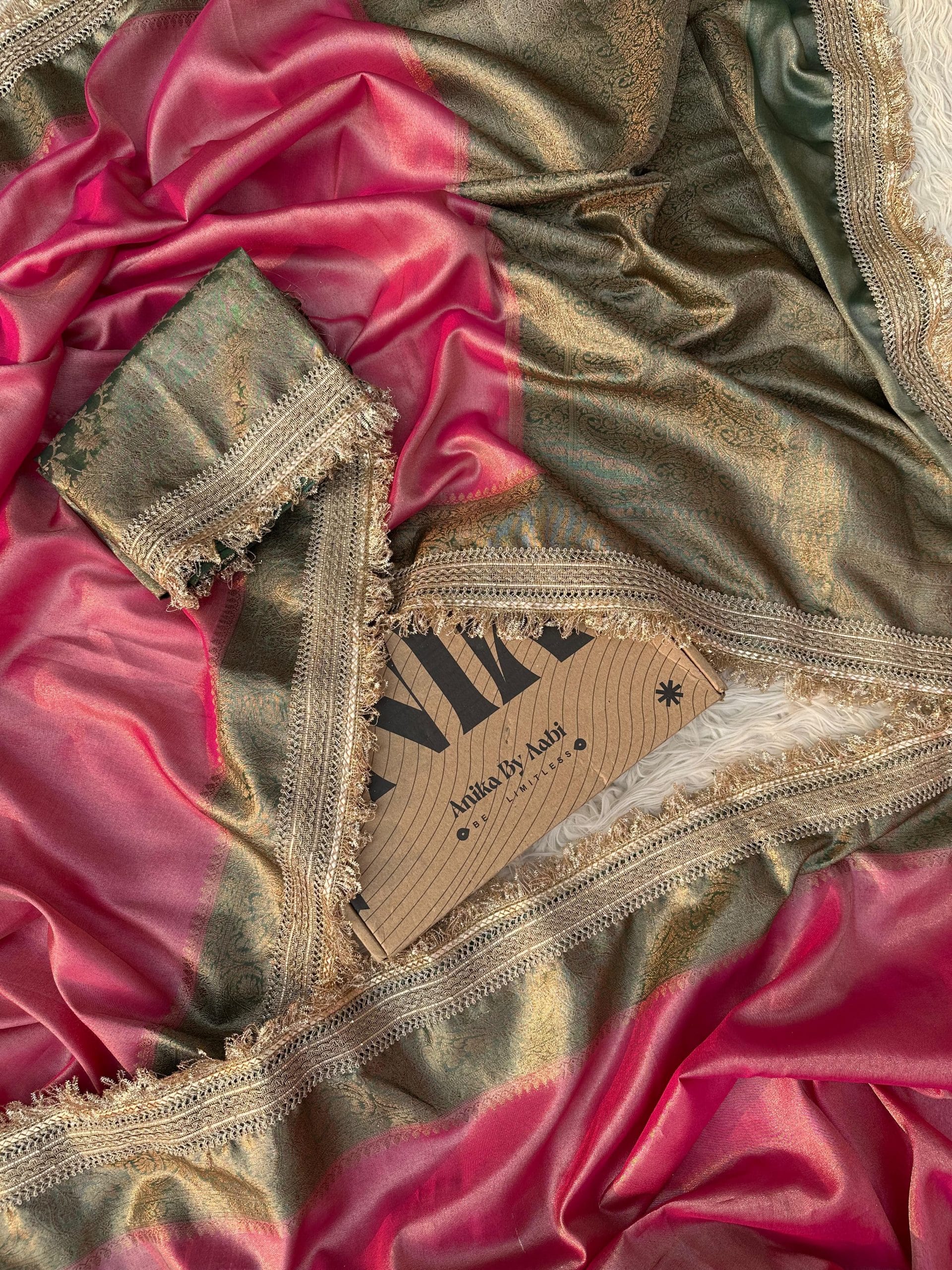 TISSUE LACE -PINK DUAL TONE SAREE - Image 4