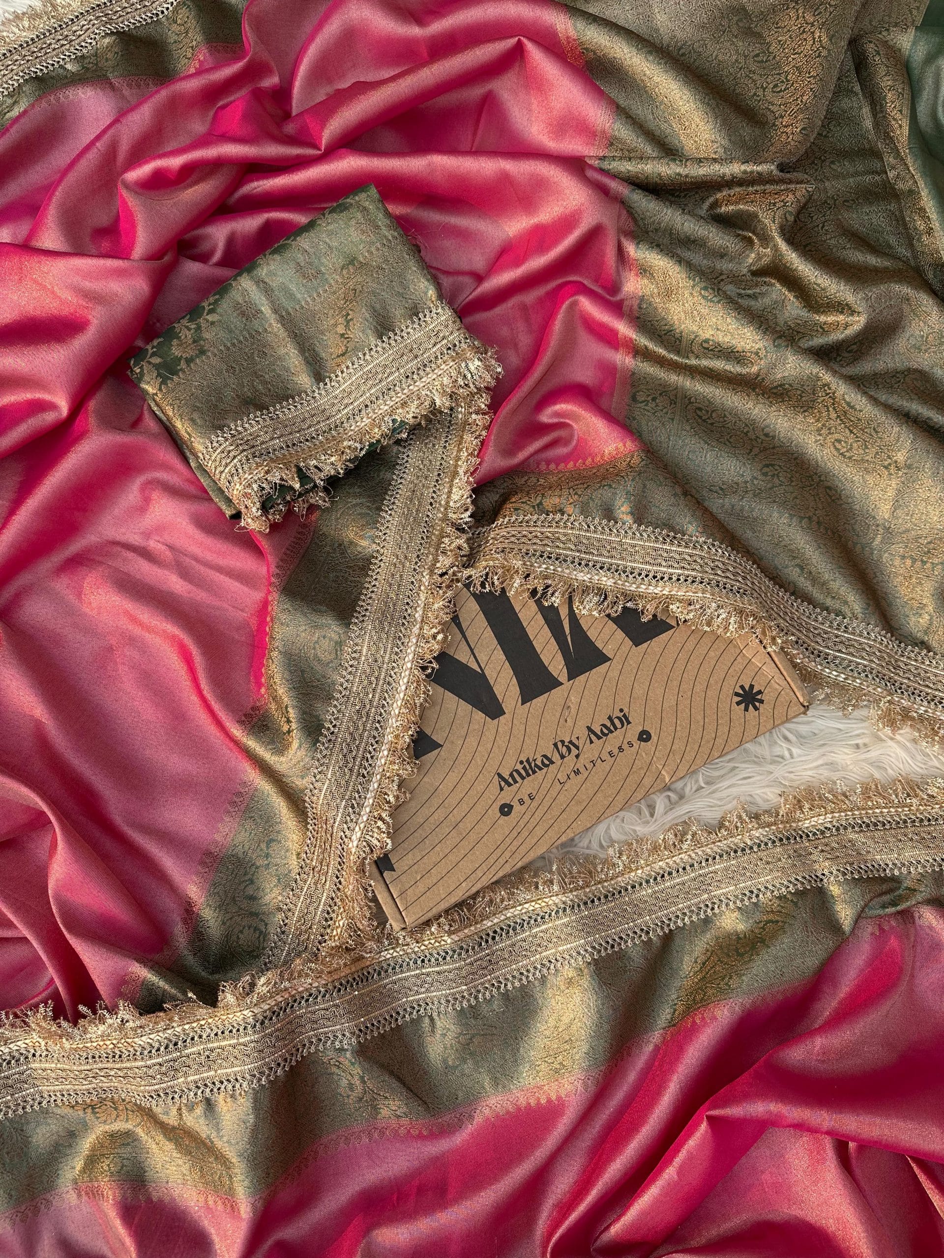 TISSUE LACE -PINK DUAL TONE SAREE - Image 5