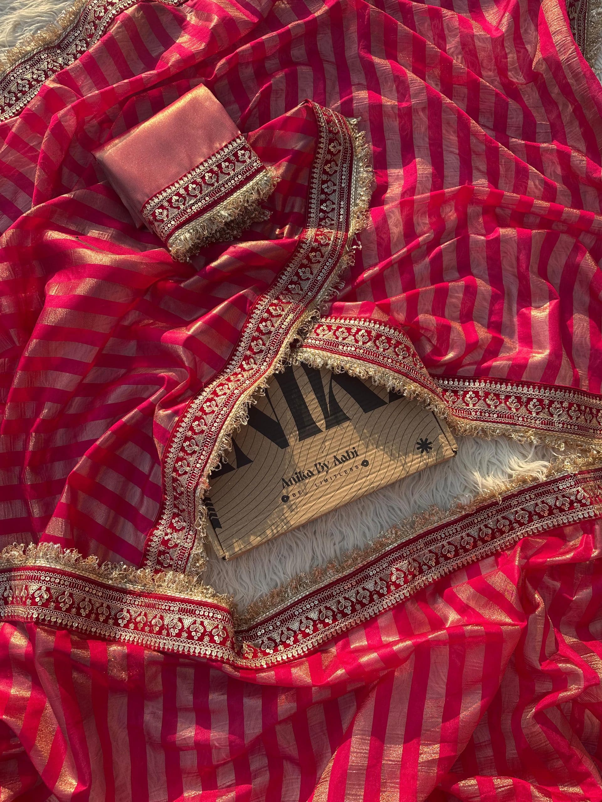 TISSUE LUXE - RANIPINK STRIPE SAREE - Image 3