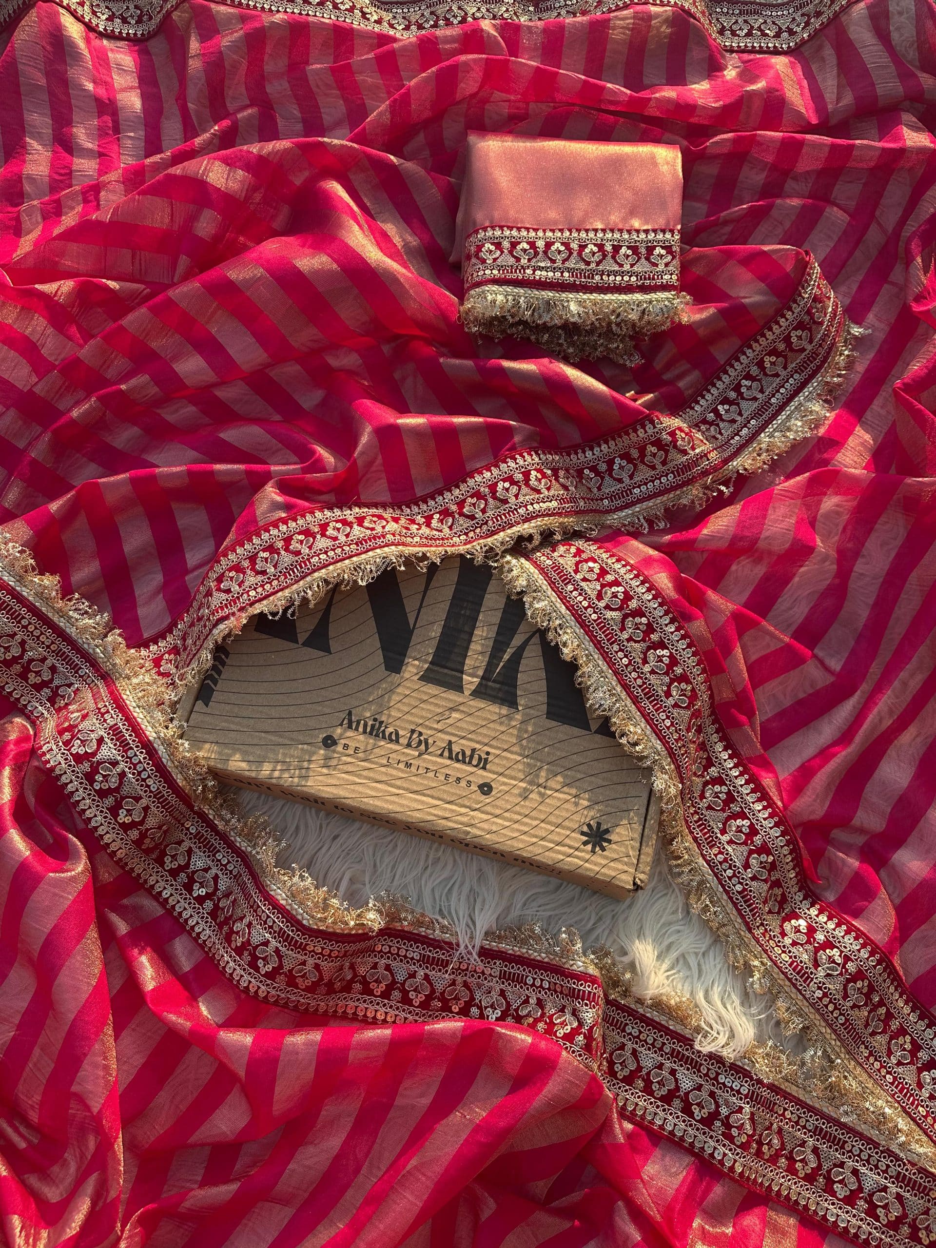 TISSUE LUXE - RANIPINK STRIPE SAREE - Image 4