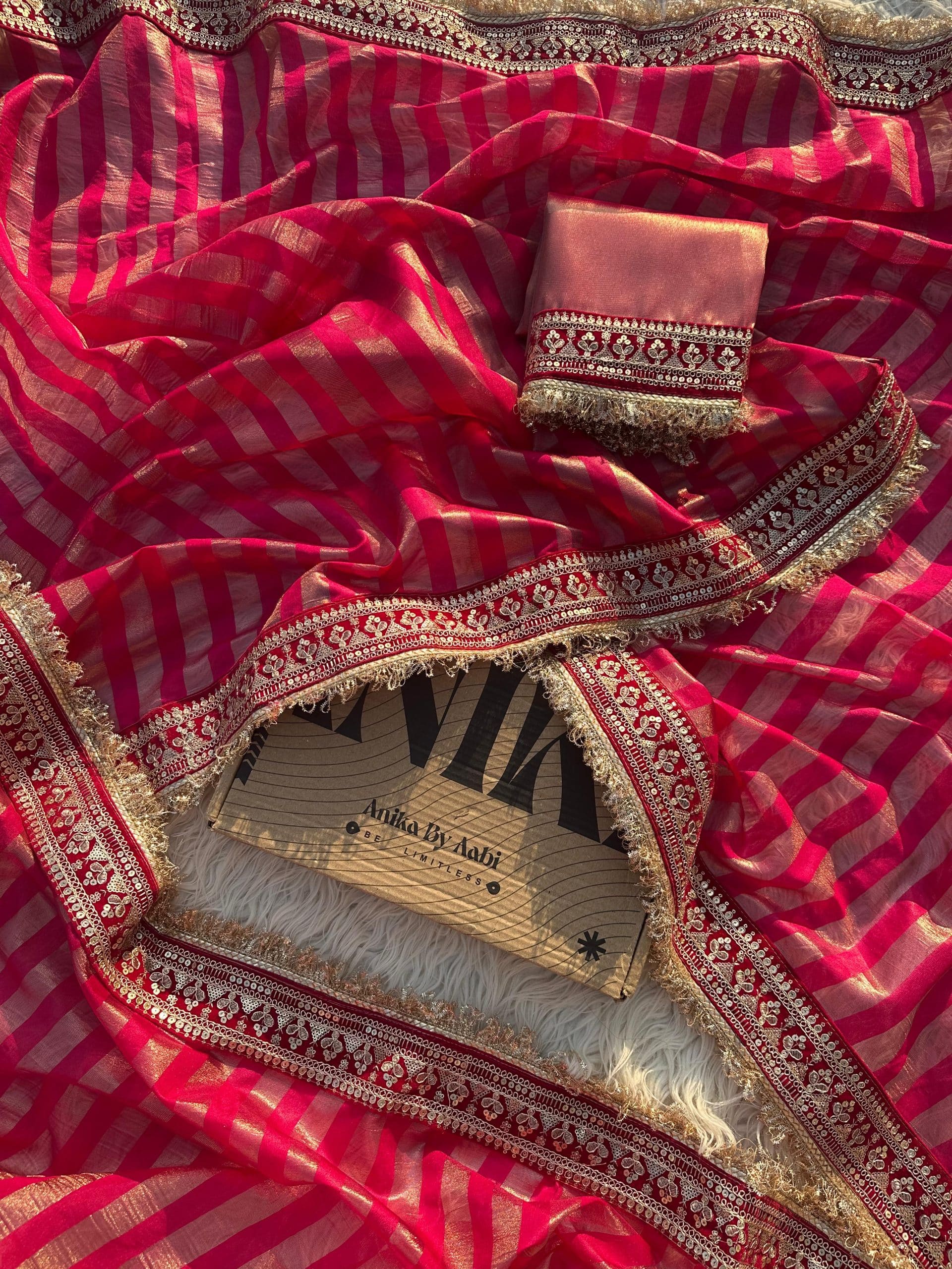 TISSUE LUXE - RANIPINK STRIPE SAREE - Image 5