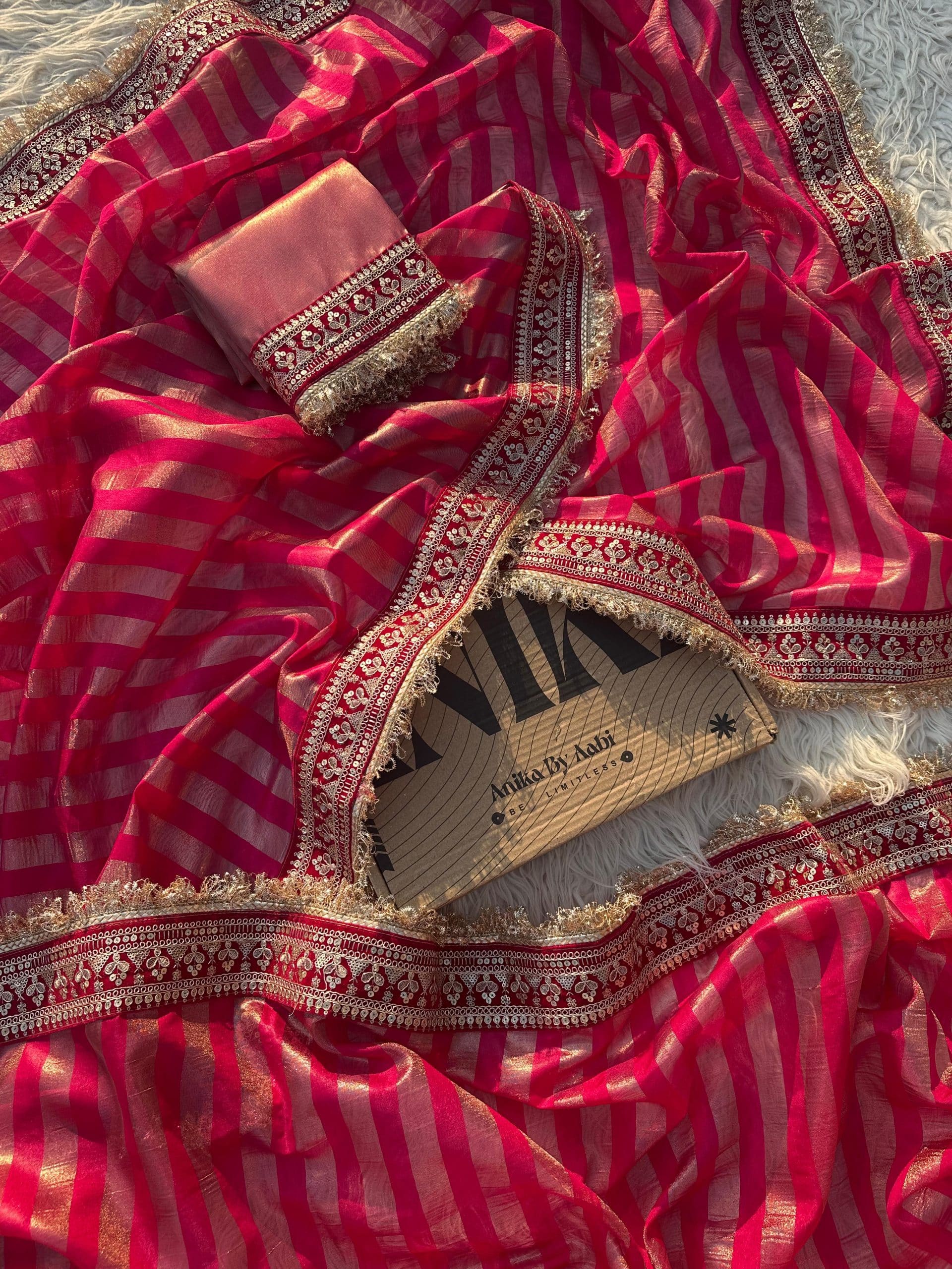 TISSUE LUXE - RANIPINK STRIPE SAREE - Image 6
