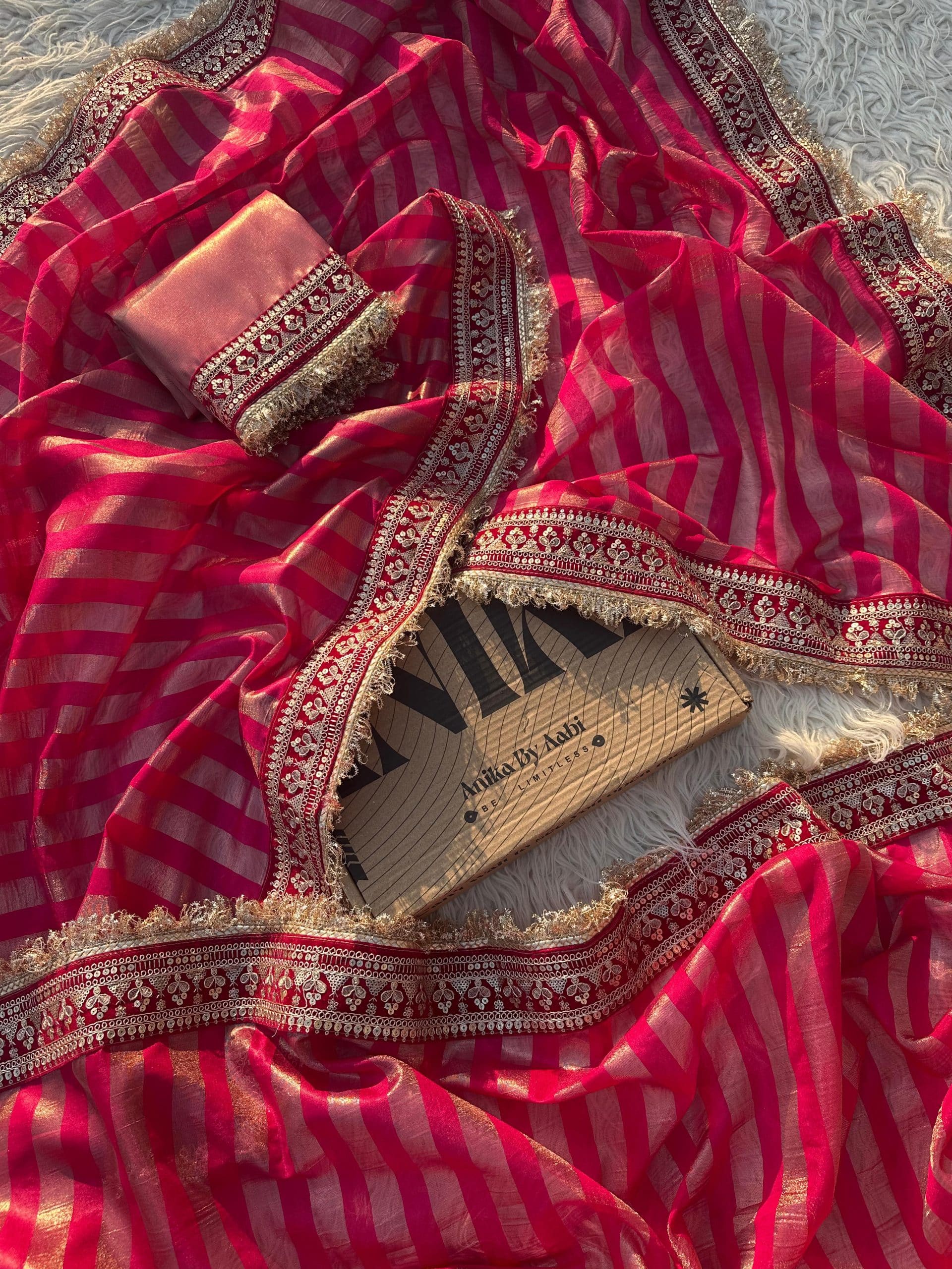 TISSUE LUXE - RANIPINK STRIPE SAREE - Image 7