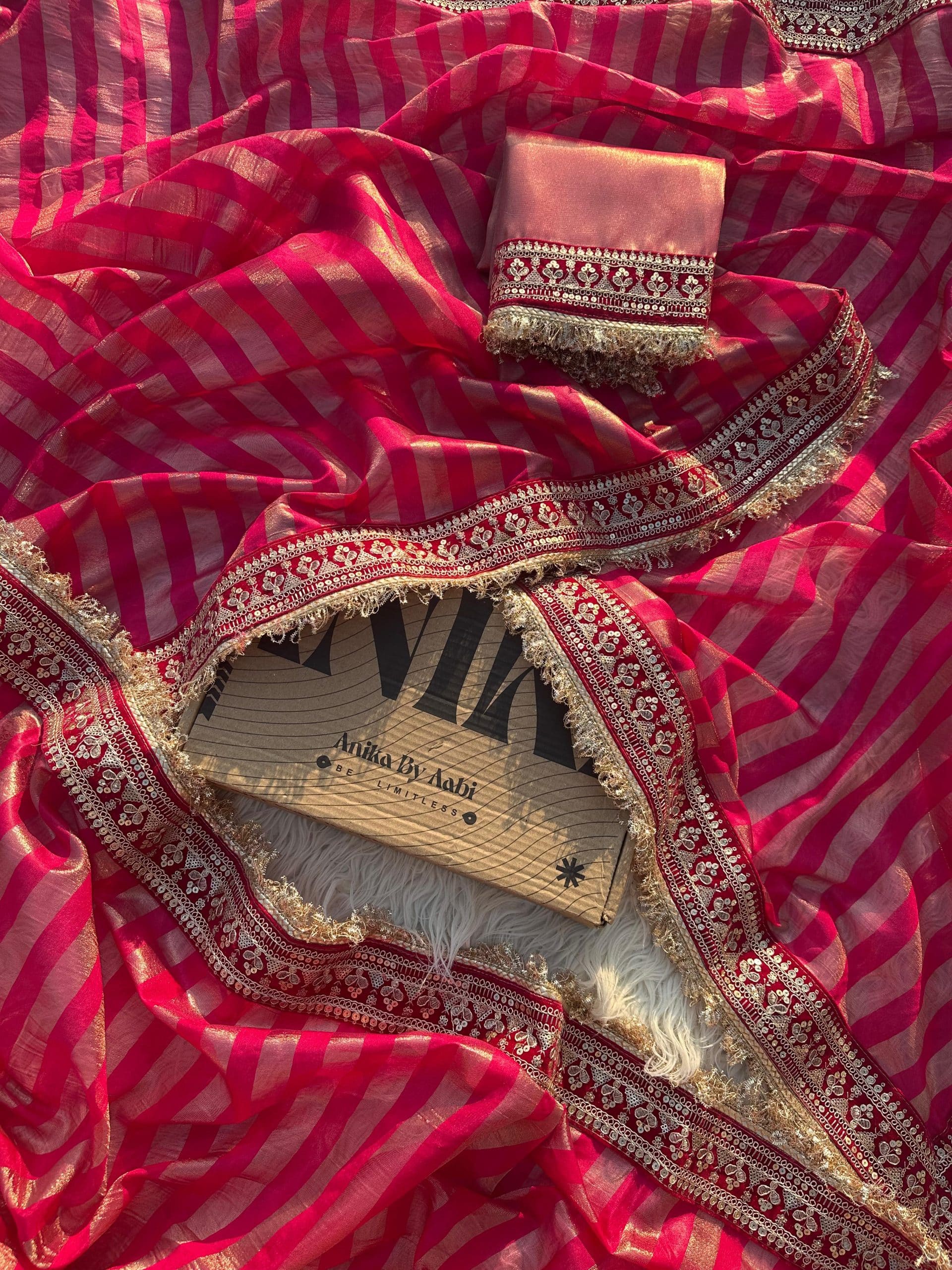 TISSUE LUXE - RANIPINK STRIPE SAREE - Image 8