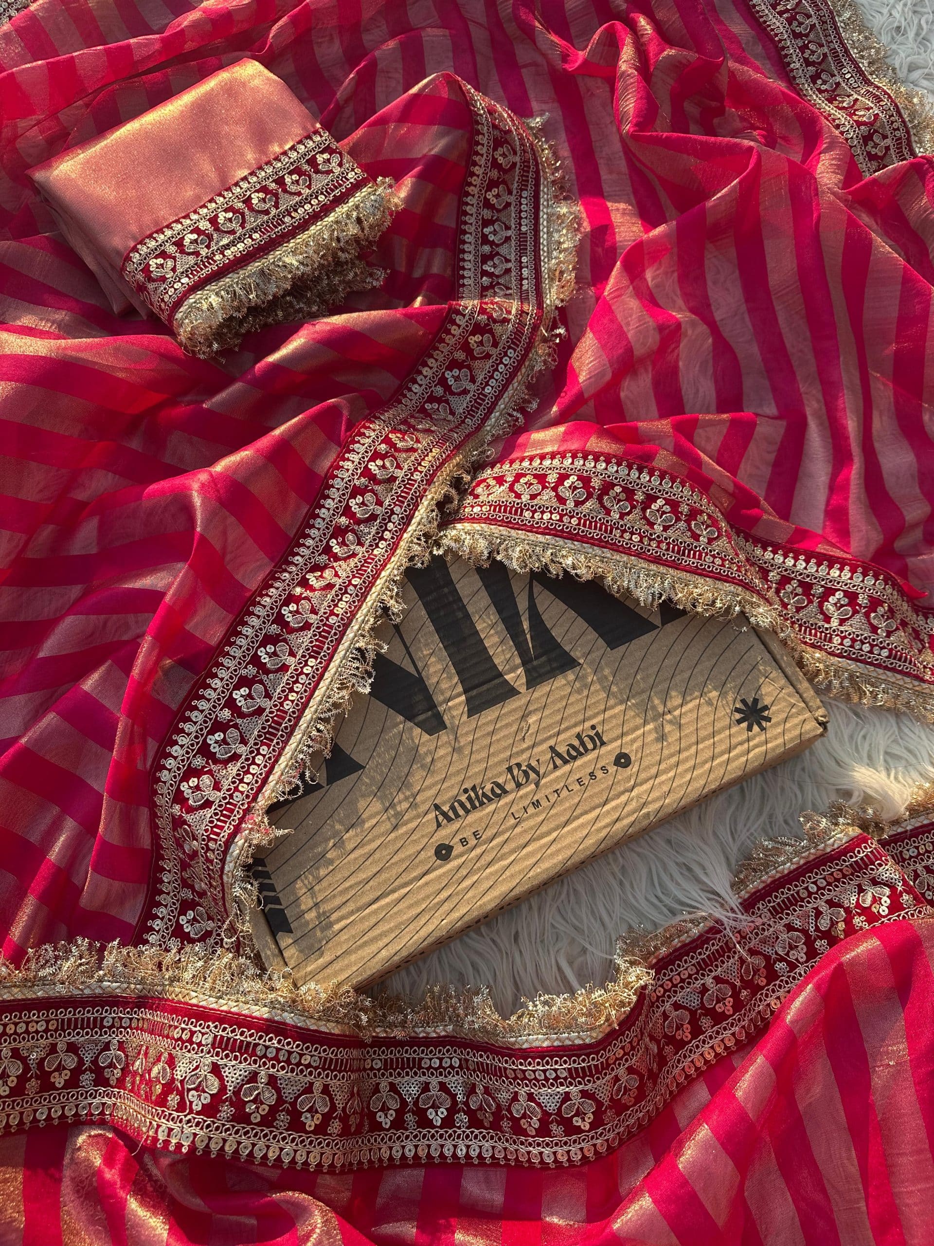 TISSUE LUXE - RANIPINK STRIPE SAREE - Image 9